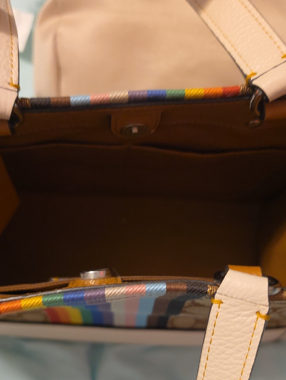 Coach Signature Canvas Tote with Rainbow Stripe and Cream Trim - Picture 4 of 4